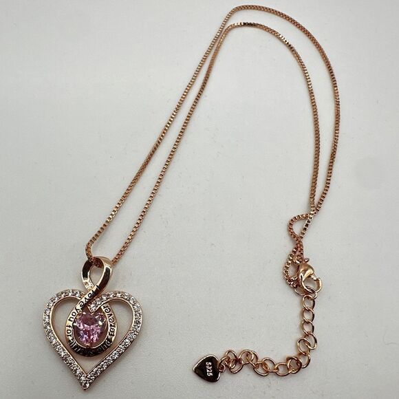 NIB Redbee 18kt GP, Rose gold over s925, "Pink" CZ in heart necklace! - Picture 6 of 13